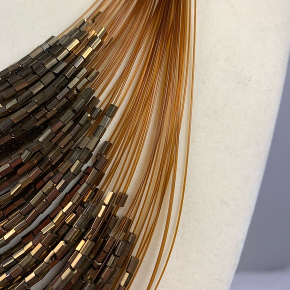 Statement Necklace Copper/Brown Filament and Beads - Picture 3 of 3